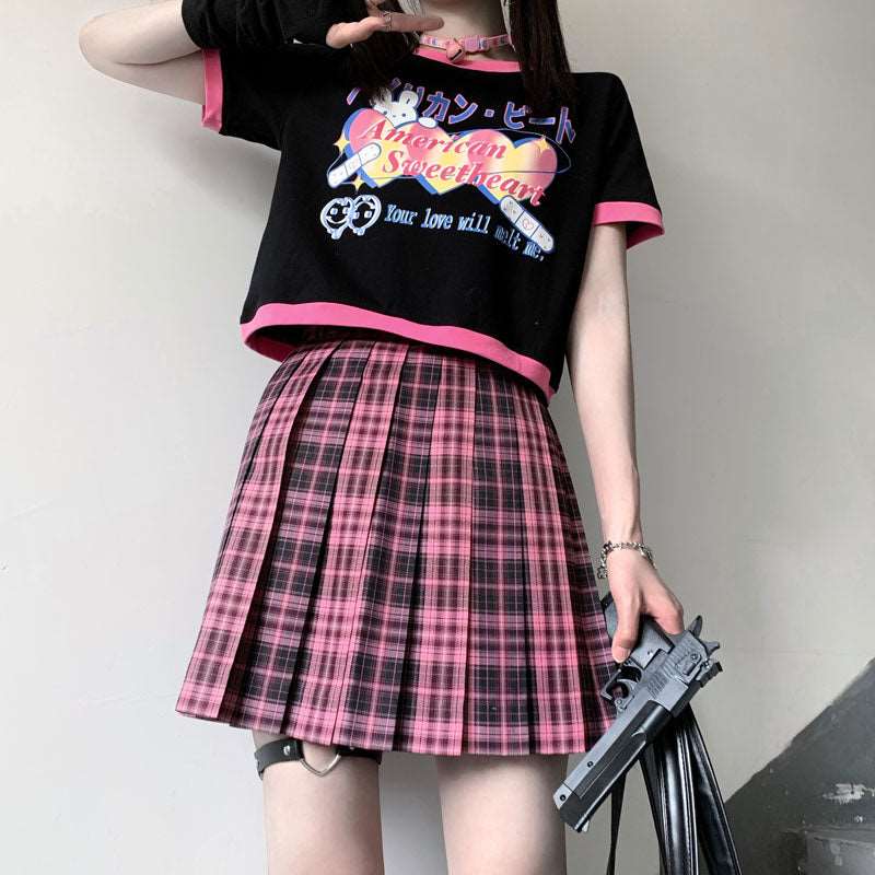 American Sweetheart Bandaid Bunny Streetwear E-girl Grunge Japanese Y2K Print Cotton Black Short Sleeved T-shirt Tees Top