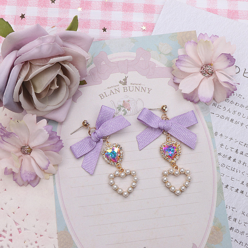 Gem Pearl Heart Love Jewelry Classic Earrings