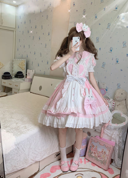 Princess of Heart Sweet Pastel Pink Rabbit Dress & Shirt Two Piece Set