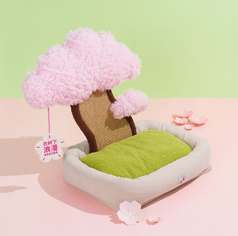 Under the Sakura Tree Peaceful Cherry Blossom Decor Cats Dogs Pets Beds House Scratching Post