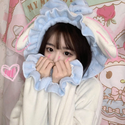 Winter Bunny Rabbit Ears Pink Blue Long Sleeve Top & Pants Pajamas Sleepwear