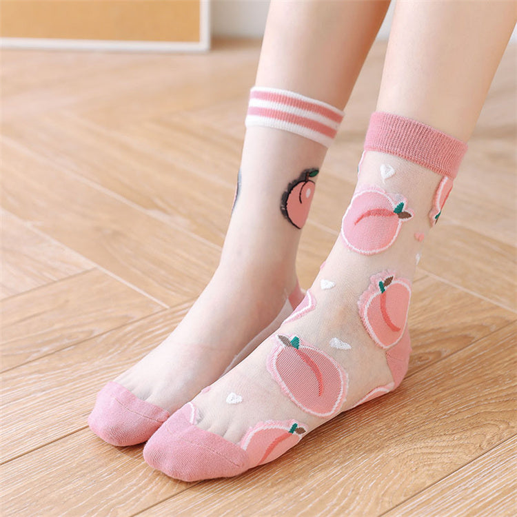 Cute Summer Peach Transparent See Through Socks 2 Pairs Set