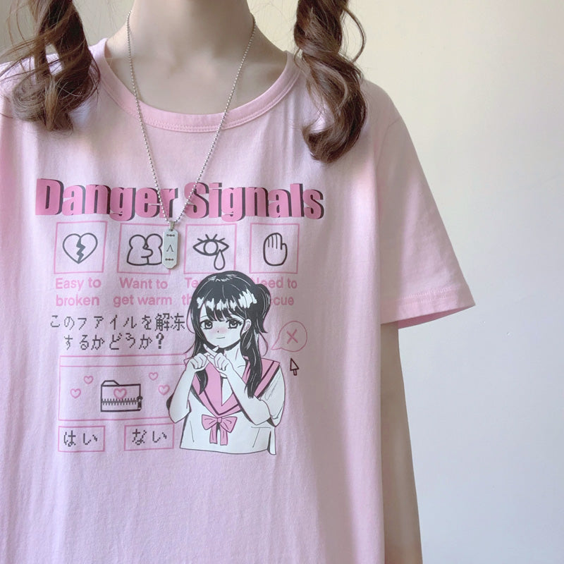 Danger Signals Pink Anime Print Cotton Short Sleeved Oversize T-shirt