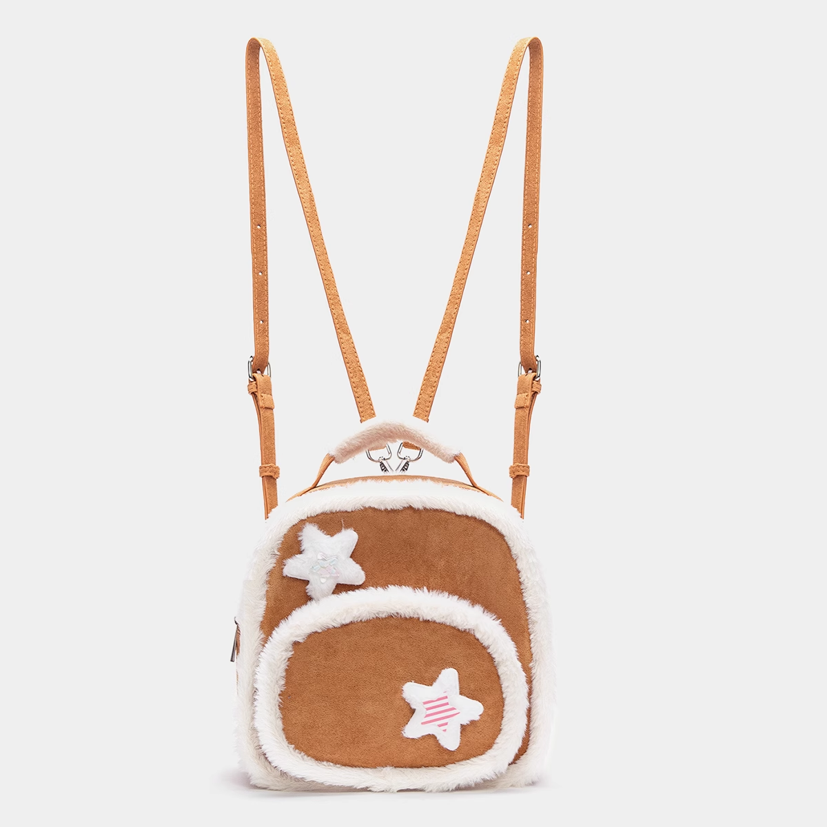 Y2K Brown Plush Fluff Star Bag Backpack