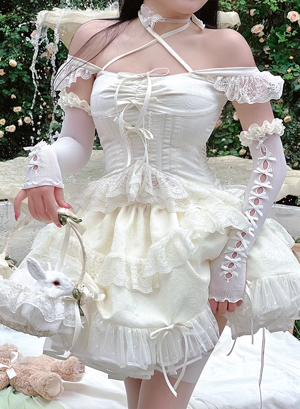 Sweet Fragrance French Balletcore Girl White Pink Coquette Elegant Dress