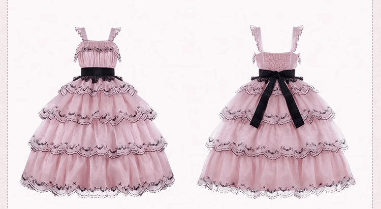 Dance of the Flowers Princess Elegant Black Pink Strap Dress