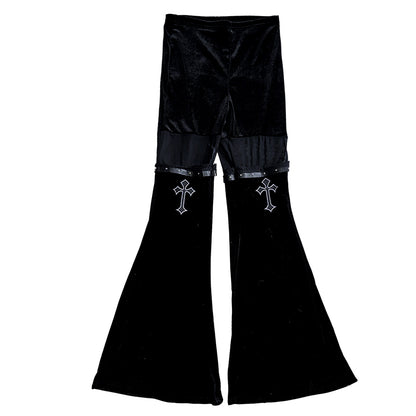 Y2K Hot Girls Women Goth Emo Punk Style Strap Chain Cross Belt Flared Pants