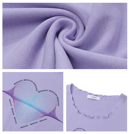 Heart Plaid Sleeve Pastel Y2K Pink Purple Long Sleeve Shirt Top