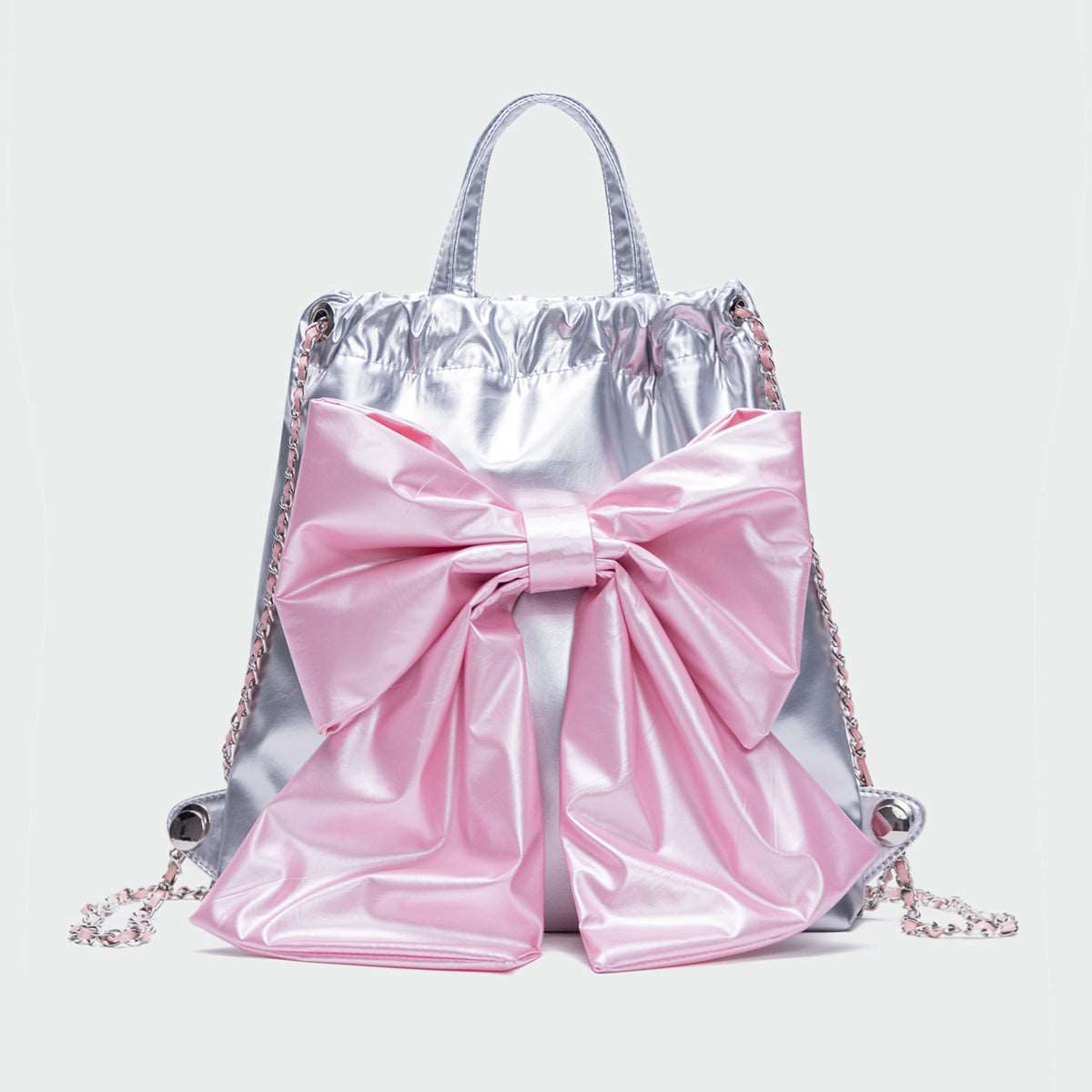 Bow Knot Silver Pink Bag Bucket Backpack