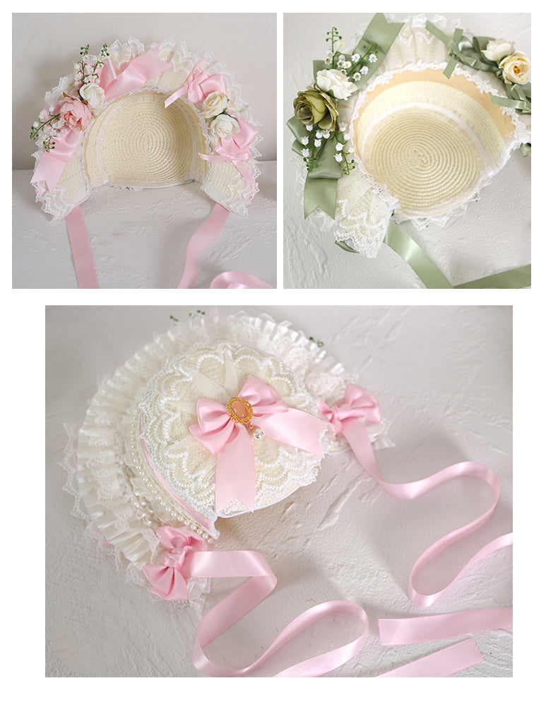 Sweet Lily of the Valley Flower Decorated Straw Bonnet Hat