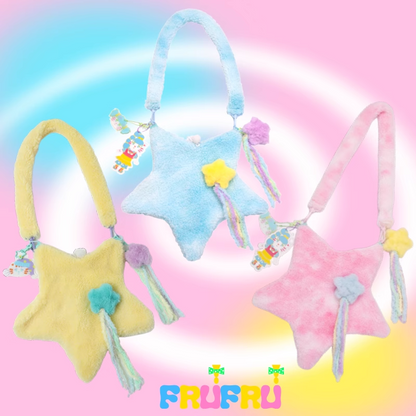 Y2K Pink Blue Yellow Star Fluff Plush 3D Messenger Bag