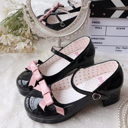 Dolly Doll Sweet Cute Girl Bow Heart Love Mary Jane Black Pink White Red Leather Shoes