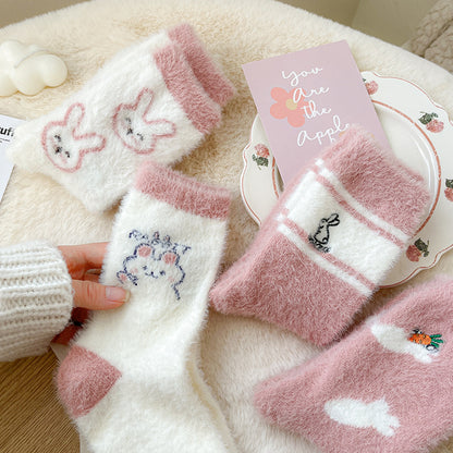 Soft Rabbit Pink White Stripe Carrot Socks 4 Patterns Pairs Sets