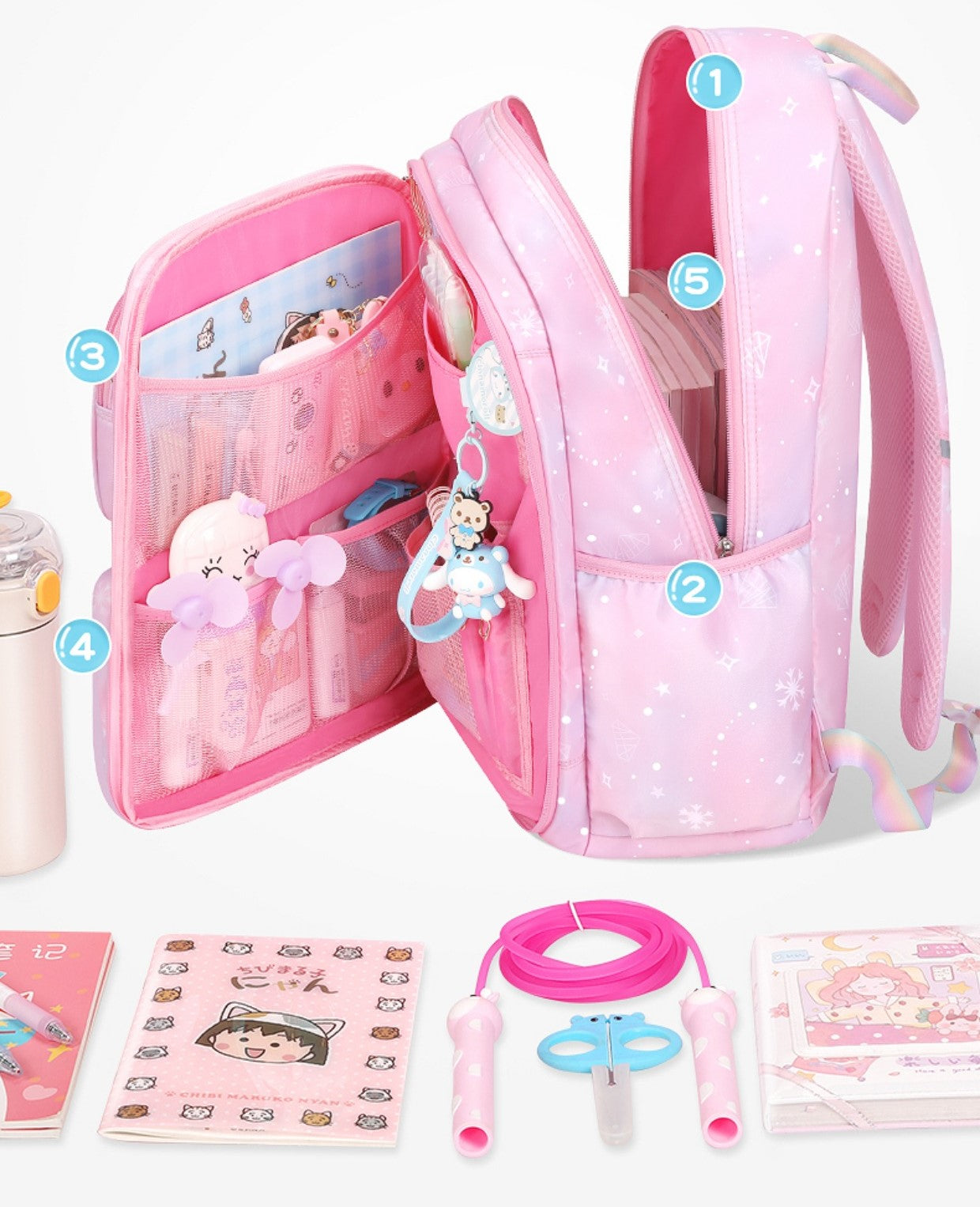 Snowflake Diamond Gem Princess Blue Pink Violet Gradient Princess Bag Schoolbag Backpack