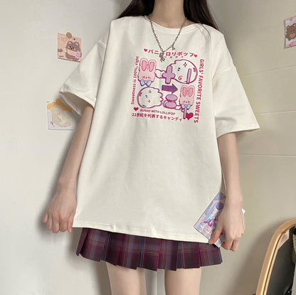 Bunny Lolipop E-girl Y2K Print Oversize T-shirt Tees Top