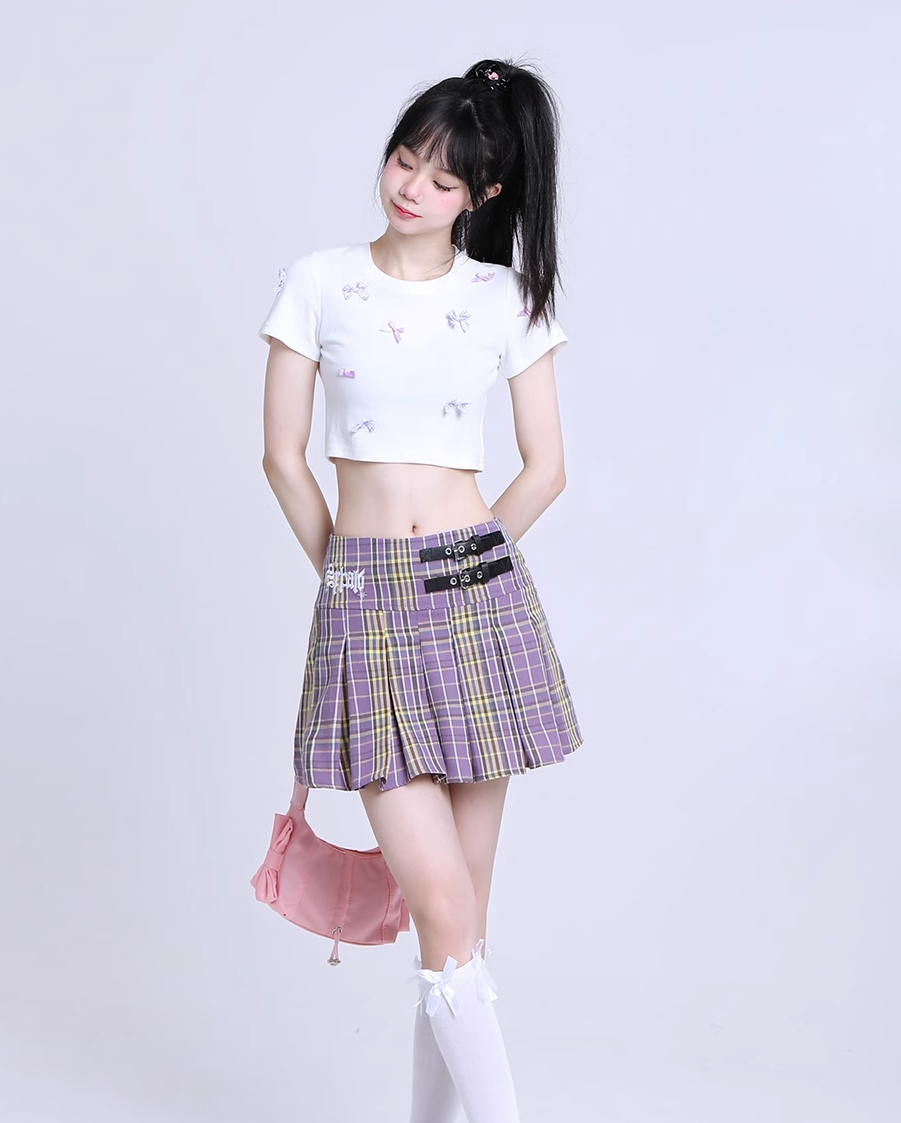 Y2K Plaid Red Green Yellow Purple High Waist Pleated Mini Skirt