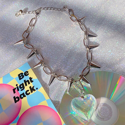 Harajuku Y2K Holographic Love Silver Thorn Necklace