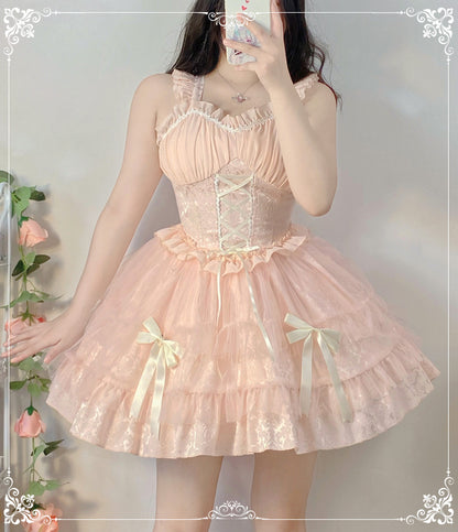 Love Overture Black Pink Bow Princess Strap Dress & Long Sleeve Dress