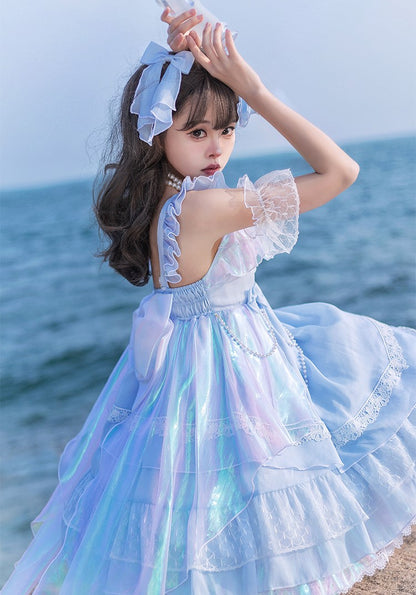 Mermaid Princess Seaside Estier Pink Blue Purple Strap Dress