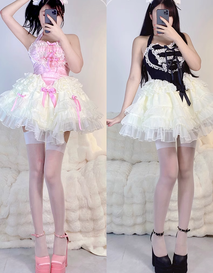 Diamond Sweetheart Love Maid Lace Hearts Black Pink Strap Tulle Dress