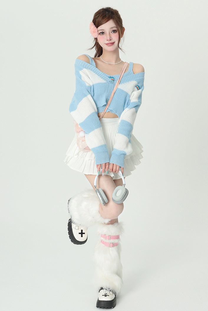 Bubblegum Baby Blue Striped Cardigan Two Piece Set