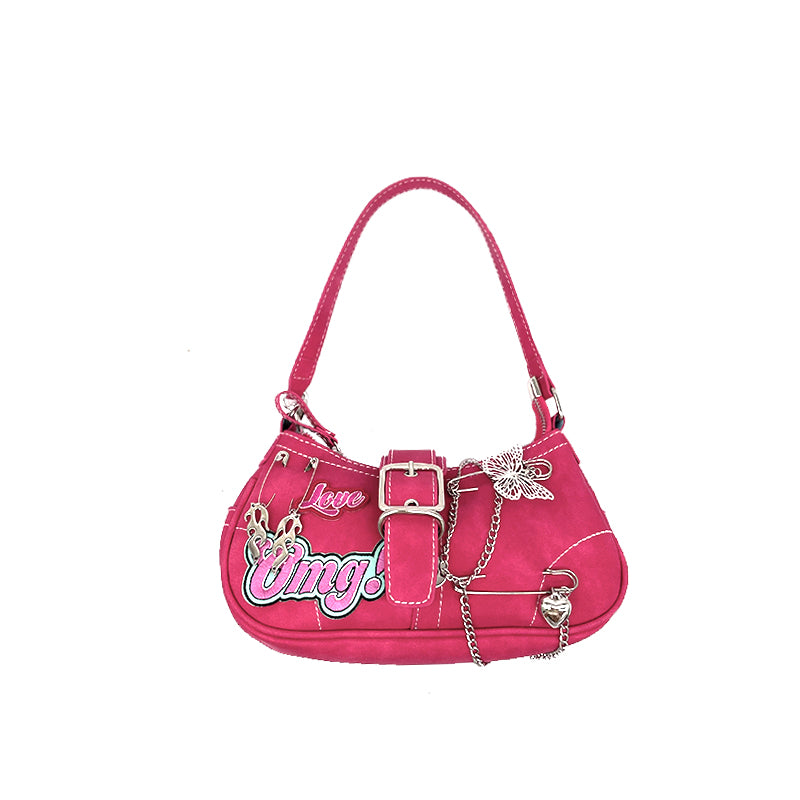 Y2K Sweet & Cool Pink Red Metal Chains Messenger Bag