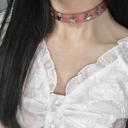 Pink Silicone Star & Love Heart Lock Y2K Hot Girl Choker Necklaces