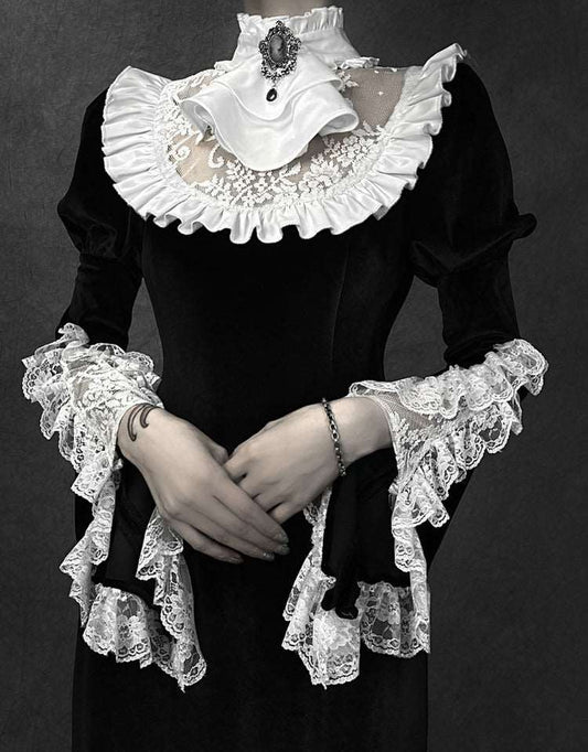 Gothic Women Girl Medieval Vampire Lace Brooce Velvet Fishtail Dress