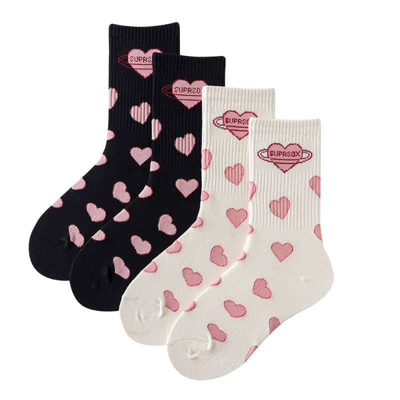 Cute Space Girl Heart Black & White Socks 4 Pairs Set