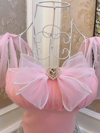 Sweetheart Princess Pink Mint Yellow Coquette Diamond Heart Bow Ribbon Strap Camisole