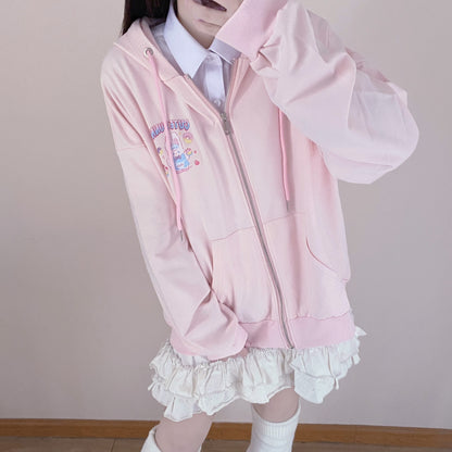 Pink Donut Maid Rabbit Cartoon Hoodie Long Sleeve Top