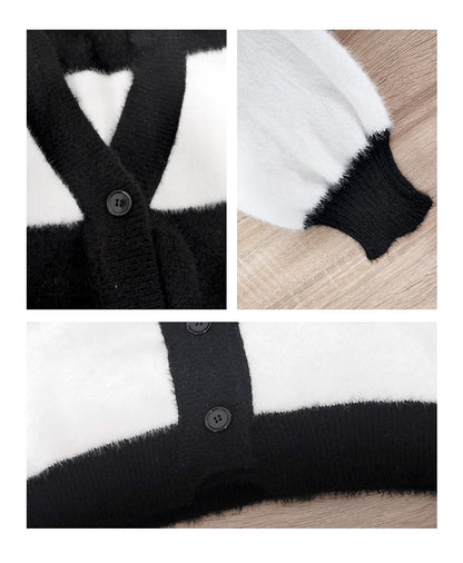 Striped Black and White Cozy Knit Cardigan