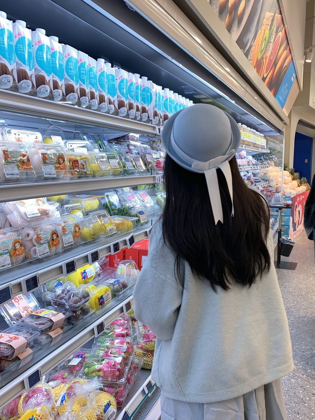 Pink & Blue Fresh White Ribbon Bowler Hat