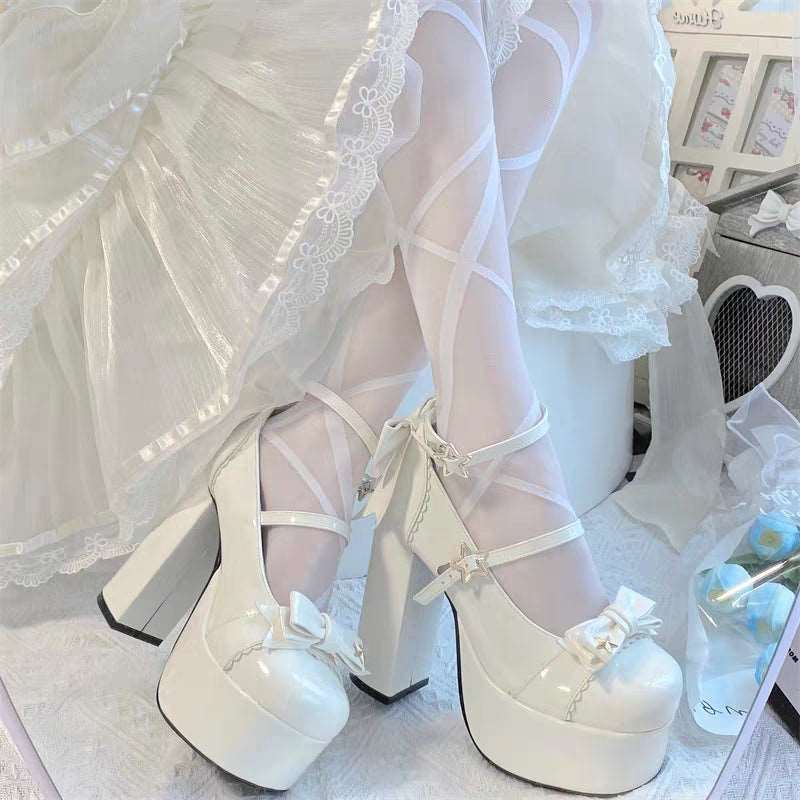 Japanese Girl Star Bow Classic Fashion Women Platform Bow High Heels Shoes