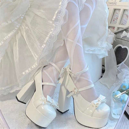 Japanese Girl Star Bow Classic Fashion Women Platform Bow High Heels Shoes