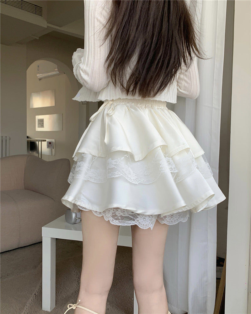 Princess Ruffled High Waist Cake Fluffy Layered White Black Pink Mini Skirt