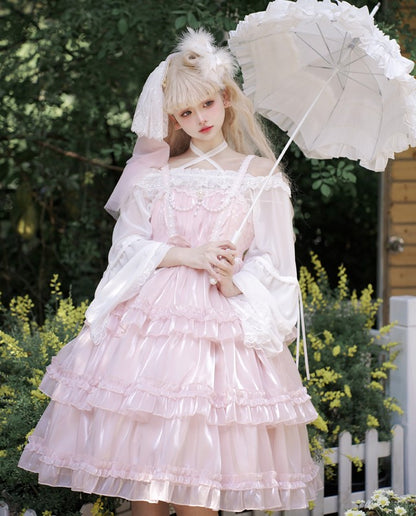 Love Song of the Star Lace Bow Ribbon Ruffled Layered Princess Dress