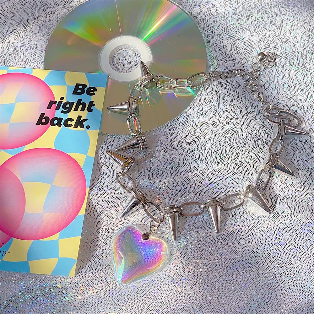 Harajuku Y2K Holographic Love Silver Thorn Necklace