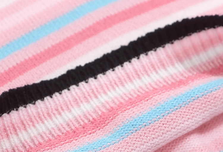 Y2K Black Blue Pink Stripe Crew Neck Cute Sweet Summer T-shirt Tees