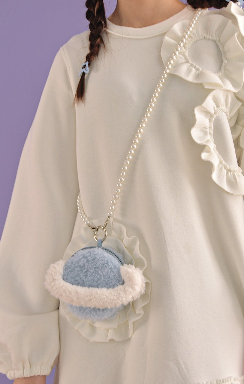 Plush Fluffy Cute Cloud Raindrops Blue Messenger Shoulder Bag & Planet Wallet