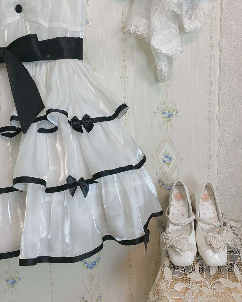 Black Pink White Sweet Lace Layered Cake Strap Dress