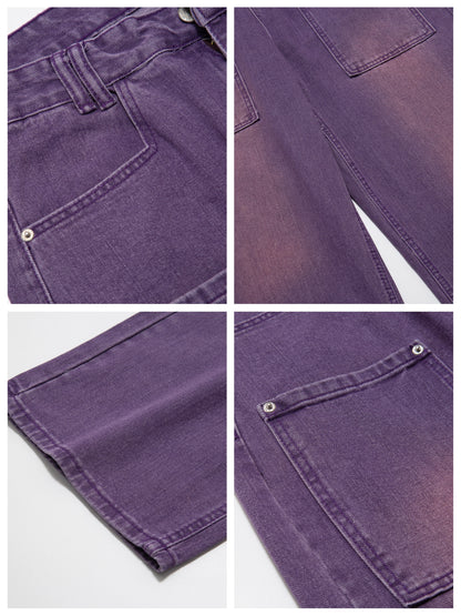 Y2K Loose Wide Leg Gradient Purple Wash Denim Jeans Pants