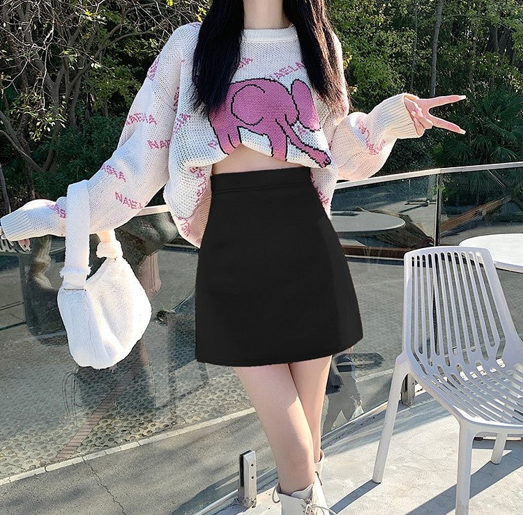 High Waist Fresh Summer Black Pink Tube Mini Skirt