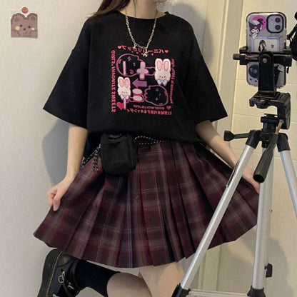 Bunny Lolipop E-girl Grunge Japanese Y2K Print Cotton Short Sleeved Oversize T-shirt Tees Top