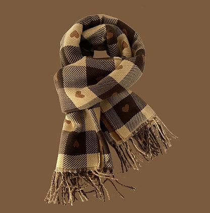 Milk Coffee Cute Brown Black Plaid Hearts Scarf Scarves