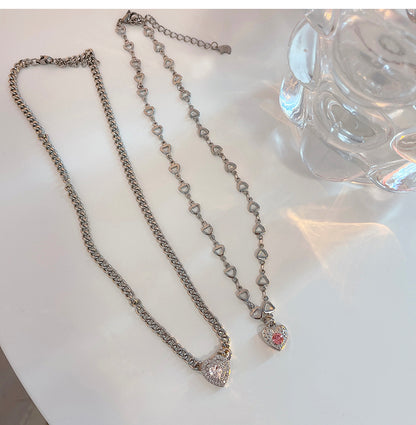 Chic Sweet Silver Heart Chain Necklace
