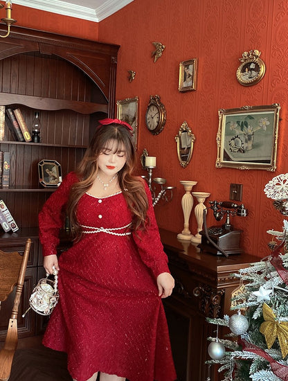 Plus Size Xmas Christmas Holiday Festive Long Red Dress