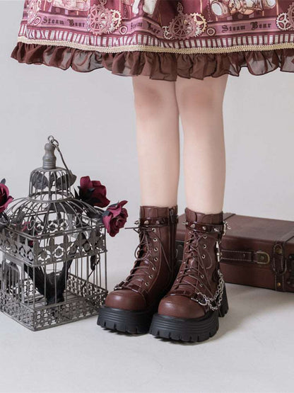 Bondora Silver Chains Black White Brown Plantform High Heels Combat Boots