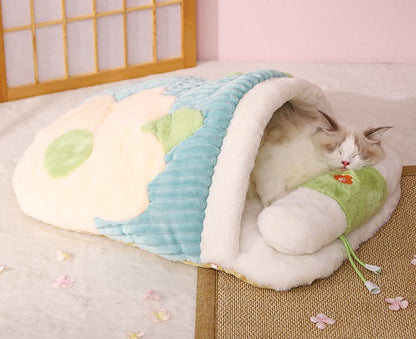 Japanese Flower Tatami Mat Bed with Warm Quilt Cats Dogs Pets Beds
