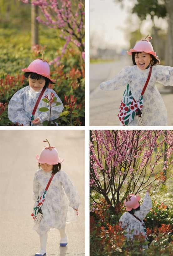 Handmade Cherry Blossom Peach Pink Fairy Flower Cute Wool Hat